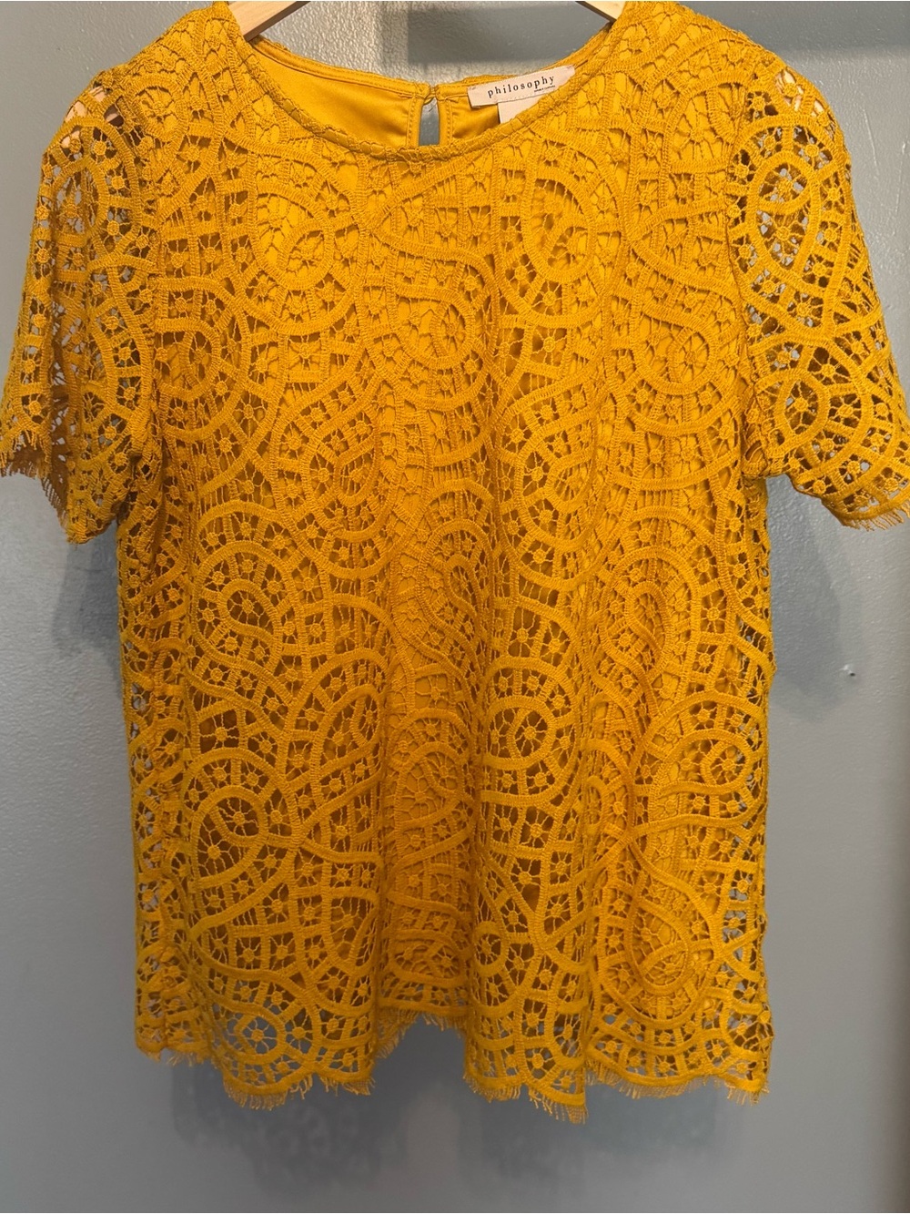 Philosophy Bright Yellow Crochet Lace Short Sleeve Top